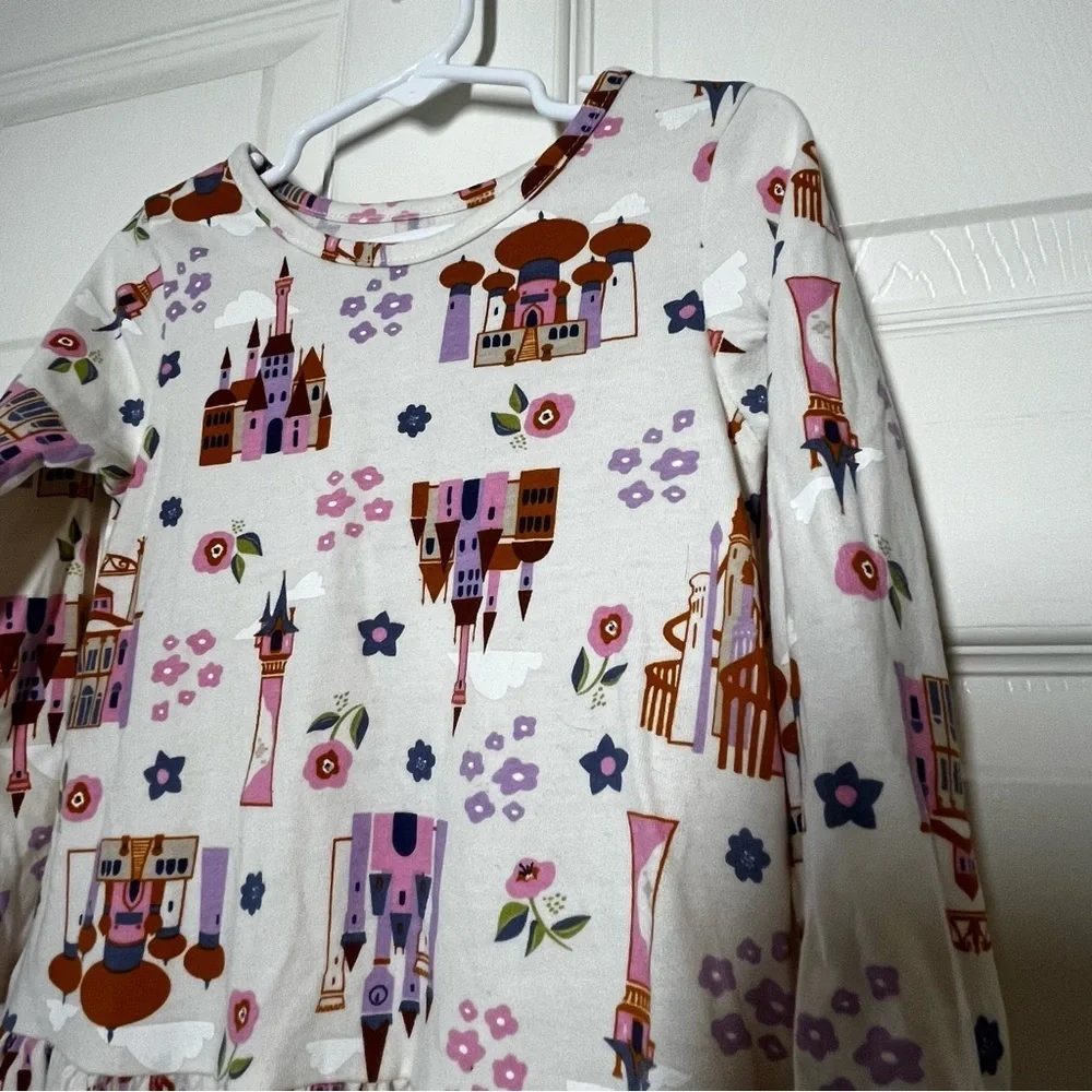 Disney Kids Dress with Castle and Floral Design - White and Purple Size 3T